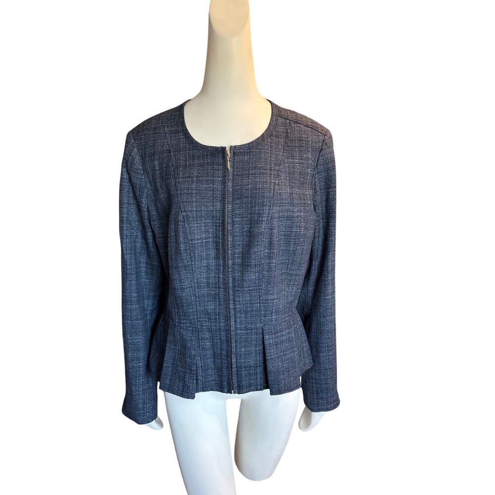 White House Black Market Navy Blue Peplum Zip Front Jacket Blazer Size 16
